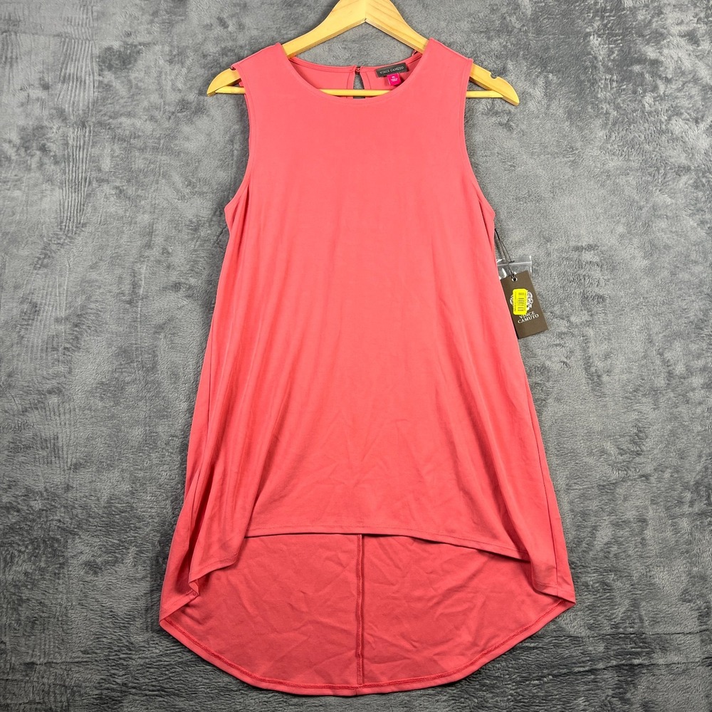 Vince Camuto Tunic Top Women XS Pink Sleeveless High Low Curved Hem Keyhole Back